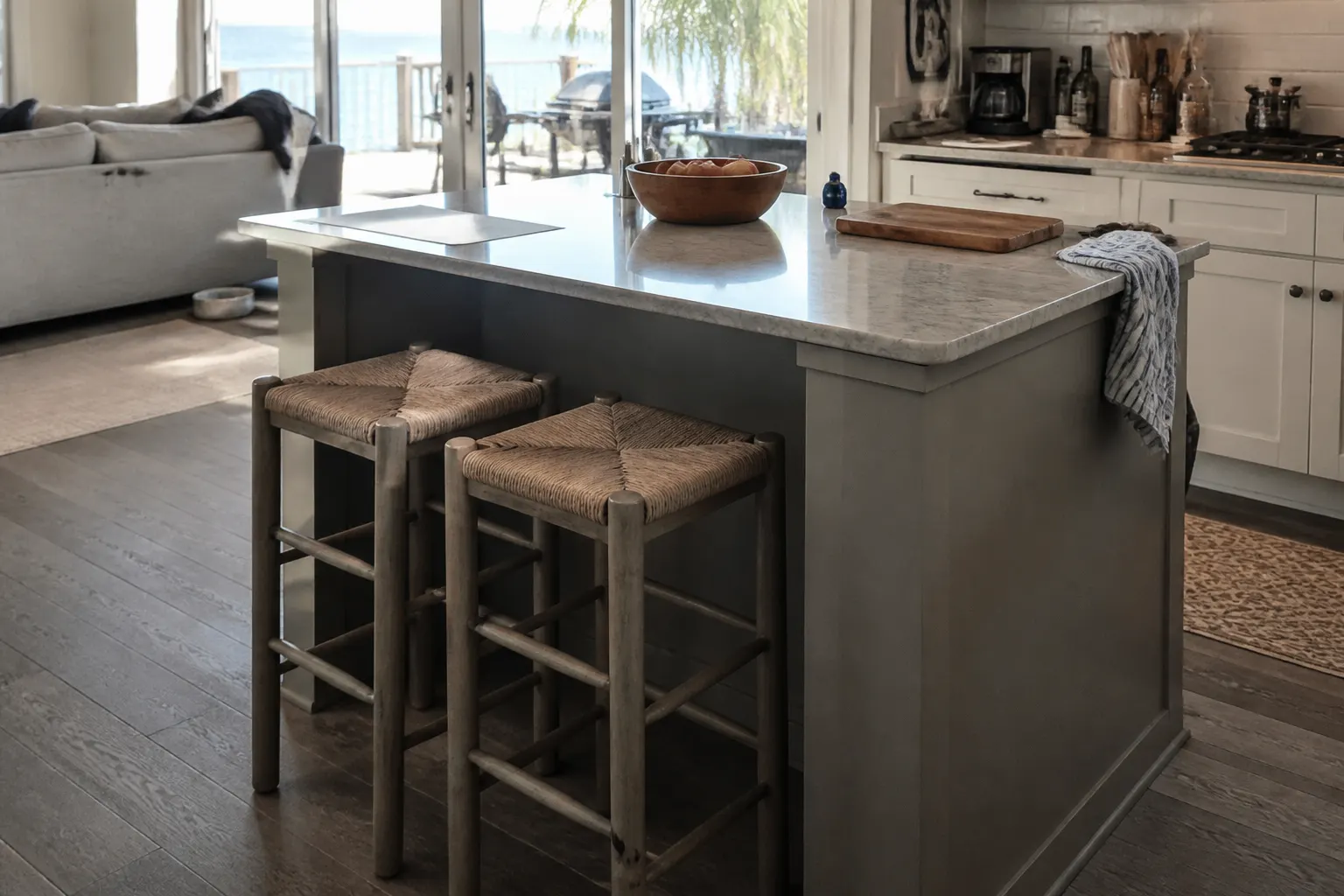 custom kitchen island with seating in a Bonita Springs home
